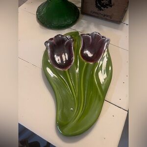 Green and Purple Tulip Ceramic Dish
